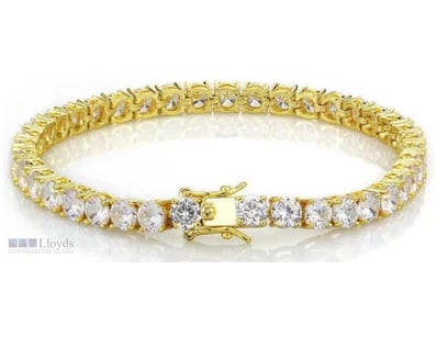 YELLOW GOLD PLATED TENNIS BRACELET WHITE CUBIC ZIR...
