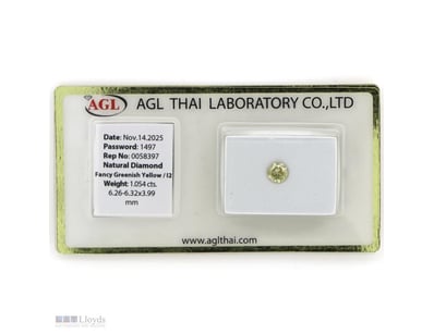 1.054CT CERTIFIED, NATURAL FANCY GREEN/YELLOW DIAM...