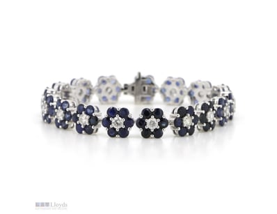 14K WHITE GOLD, BLUE SAPPHIRE AND DIAMOND, FLORAL ...
