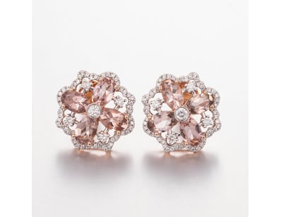 14CT ROSE GOLD TOURMALINE AND DIAMOND FLORAL STUD ...