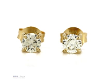 14K YELLOW GOLD AND 0.40CT TDW DIAMOND, STUD EARRI...