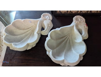 Set of two decorative stone shell-form bowls craft...