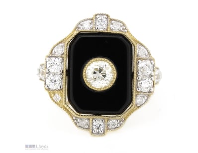 14K YELLOW GOLD, BLACK ONYX AND DIAMOND, STATEMENT...
