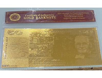 AUSTRALIA $50 DOLLAR 24K GOLD PLATED-AUSTRALIAN RE...