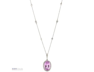 14K WHITE GOLD, 10.77CT KUNZITE AND DIAMOND, STATE...