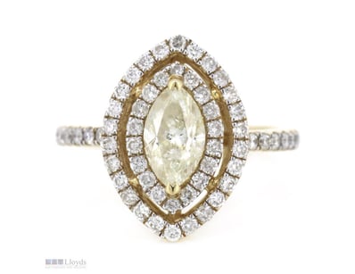 14K YELLOW GOLD AND DIAMOND, DOUBLE HALO RING.    ...
