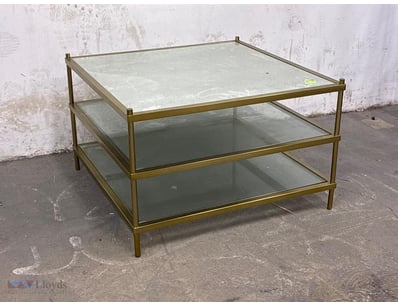 Side table, glass and metal, mirror top, 44cm H x ...