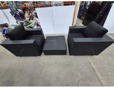 Outdoor seating with coffee table

Chair dimension...
