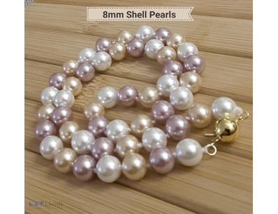 PINK WHITE AND MAUVE 8MM SEA SHELL PEARL NECKLACE ...