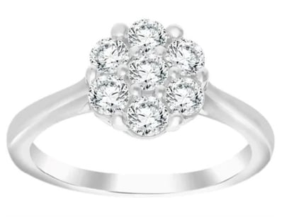 9K WHITE GOLD 0.75CT F VS LAB DIAMOND FLOWER CLUST...