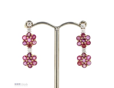14K YELLOW GOLD, PINK SAPPHIRE AND DIAMOND, FLOWER...