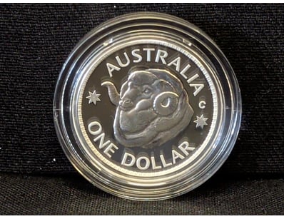 AUSTRALIAN RAM'S HEAD DOLLAR SILVER PROOF COIN

...