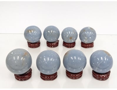 NATURAL ANGELITE SPHERES WITH STANDS, QTY 8

Dim...