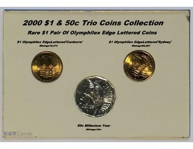 2000 TRIO $1 & 50C COLLECTION  RARE $1 PAIR OF OLY...