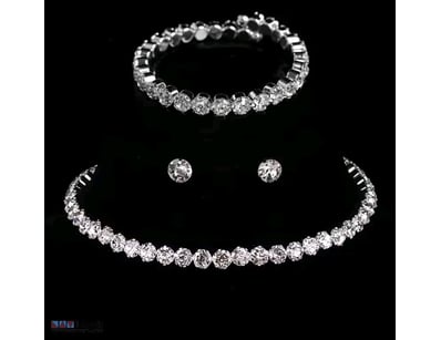 3 X PIECE WHITE ZIRCONS NECKLACE BRACELET AND STUD...