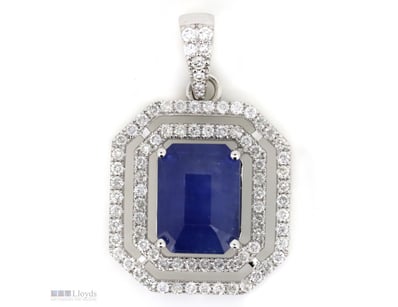 14K WHITE GOLD, 9.72CT BLUE CEYLON SAPPHIRE AND DI...