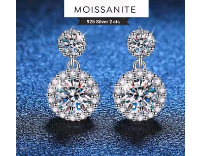 925 SILVER MOISSANITE STUD DROP EARRINGS TOTAL 2 C...