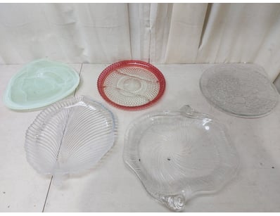 Collection of five decorative glass serving plates...