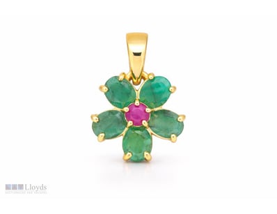 NATURAL EMERALD & RUBY PENDANT ON 925 SILVER - WIT...