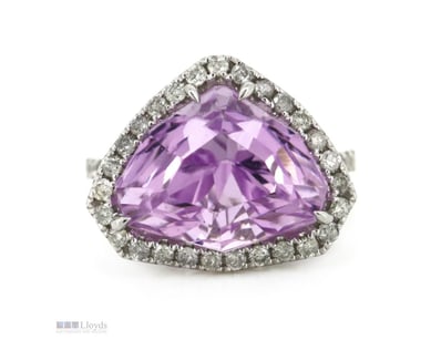 14K WHITE GOLD, 11.59CT KUNZITE AND DIAMOND, COCKT...
