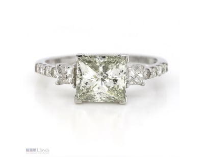 14K WHITE GOLD, 2.01CT FANCY YELLOW DIAMOND AND DI...