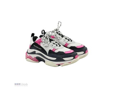 BALENCIAGA WHITE/PINK LEATHER AND MESH TRIPLE S PL...