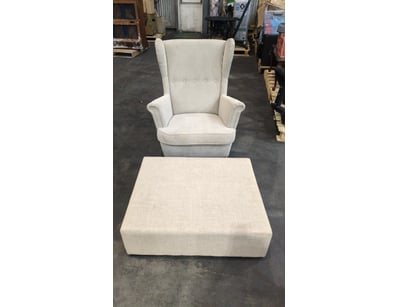 Fabric Upholstered Beige Armchair With Timber Legs...