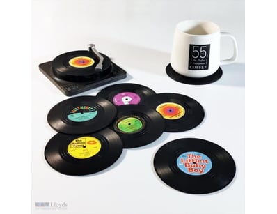 RRP $49. 6 Pack Vinyl Record Drink Coasters with R...