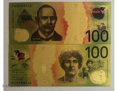 AUSTRALIA GOLD BANKNOTE CARDS COLOURED $100 COLLEC...
