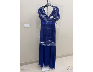 ROYAL BLUE PLEATED CHIFFON EVENING GOWN WITH FLUTT...
