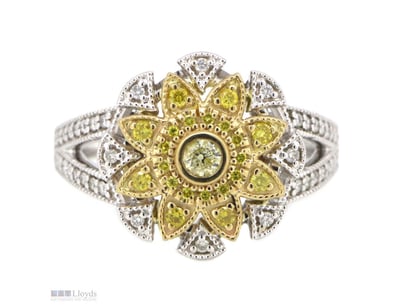 14K WHITE/YELLOW GOLD, FANCY YELLOW DIAMOND AND DI...