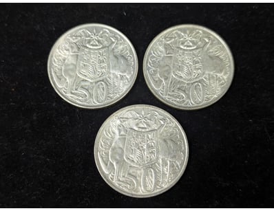 THREE SILVER 1966 ROUND FIFTY CENT COINS

Condit...