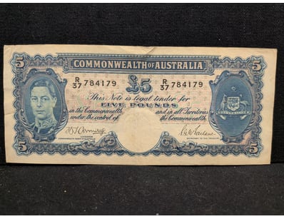 COMMONWEALTH OF AUSTRALIA FIVE POUNDS NOTE, CIRCA ...