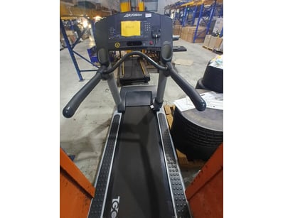 Life Fitness treadmill featuring a black frame wit...