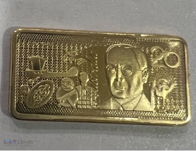 YOU WILL RECEIVE 2014- 5 GRAM - GOLD PLATED $20 DO...