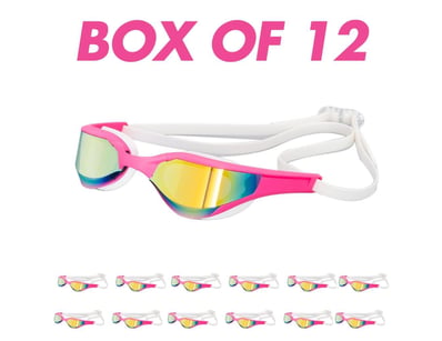 Box 12 x Pink Racing Swimming Goggles:  Twelve pai...