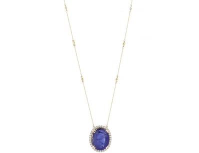 14K YELLOW GOLD, TANZANITE AND DIAMOND, HALO STATE...