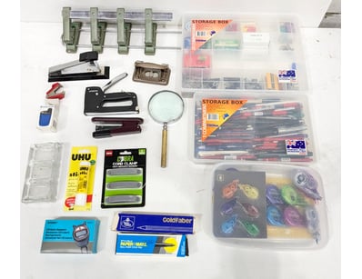 Comprehensive office and craft supplies collection...