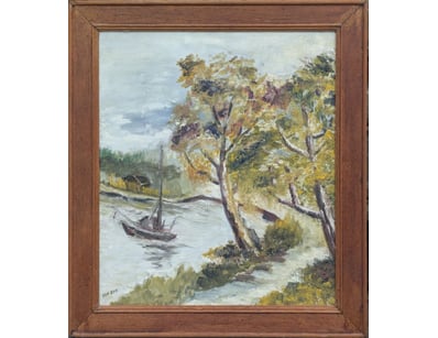 RIVER LANDSCAPE WITH MOORED SAILBOAT BY VAN DYK
...
