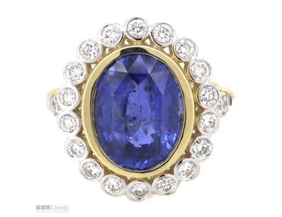14K YELLOW GOLD, 6.62CT BLUE CEYLON SAPPHIRE AND D...