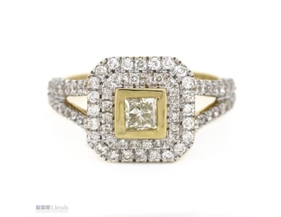 14K YELLOW GOLD AND DIAMOND, DOUBLE HALO RING.    ...