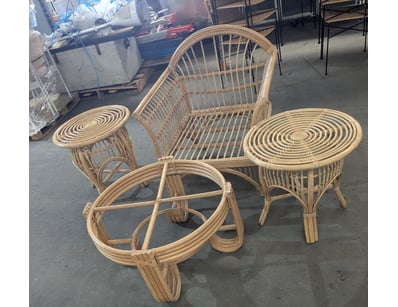 Rattan furniture set comprising one curved-back a ...