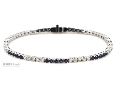 14CT WHITE GOLD, BLUE SAPPHIRE AND DIAMOND, TENNIS...
