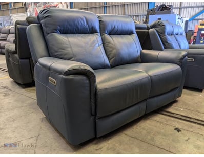 Premium electric reclining loveseat in slate blue ...