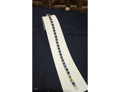 ROSE GOLD PLATED TENNIS BRACELET PRINCESS CUT BLUE...
