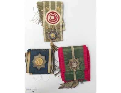 THREE VINTAGE MILITARY MEDAL RIBBONS WITH DECORATI...