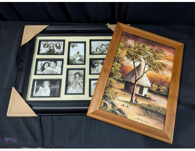 FRAMED MULTI-PHOTO COLLAGE AND LANDSCAPE ARTWORK S...