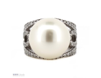 14K WHITE GOLD, WHITE CULTURED SOUTH SEA PEARL AND...