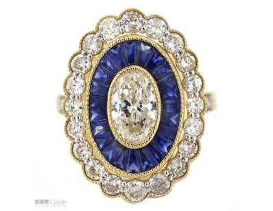 14K YELLOW GOLD, BLUE SAPPHIRE AND DIAMOND, ART DE...