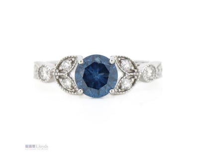 14K WHITE GOLD, FANCY BLUE DIAMOND AND DIAMOND, DR...